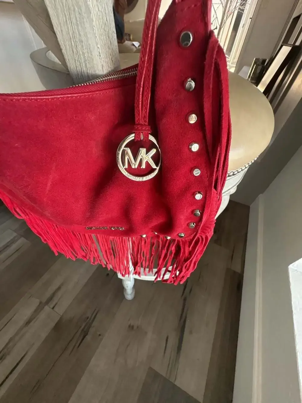 MICHAEL Michael Kors Red Suede Billy Large Fringe Hobo Bag